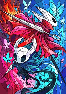 Hornet and Knight in Stained Glass Style