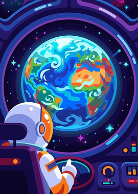 Astronaut viewing Earth from spaceship