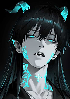 Anime Demon with Glowing Tattoos