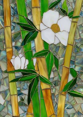 Stained Glass Bamboo and Flowers