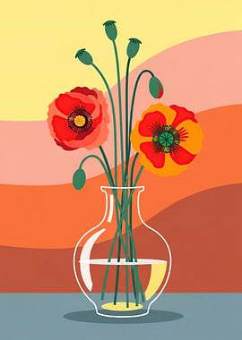 Poppies in a Glass Vase