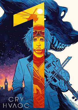 Graphic Novel Cover with Wolf and Violinist