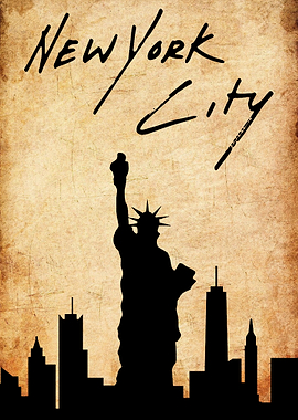 New York City Skyline with Statue of Liberty