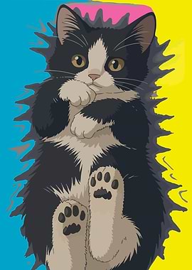 Cute Tuxedo Cat Peeking Through Torn Background