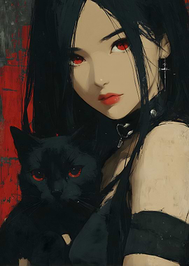 Gothic Woman with Black Cat
