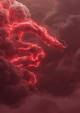 Red Dragon in Stormy Clouds