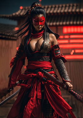 Samurai Warrior Woman in Red