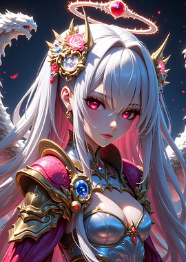 Anime Angel with Dragon and Halo