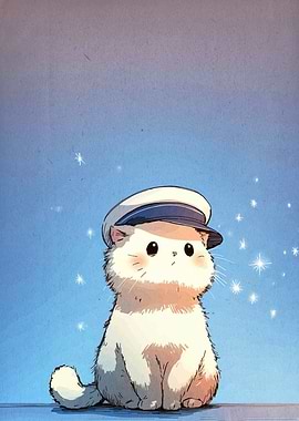 Cute Cat Wearing a Captain's Hat