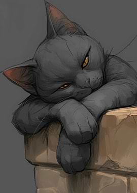 Sad Black Cat Resting on a Ledge