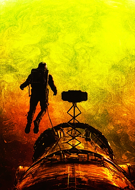 Astronaut floating near spacecraft