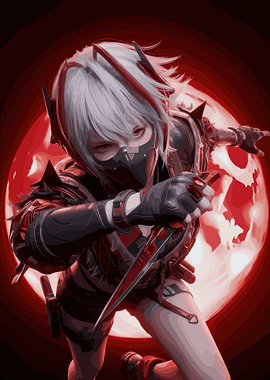 Assassin with Knife and Red Moon