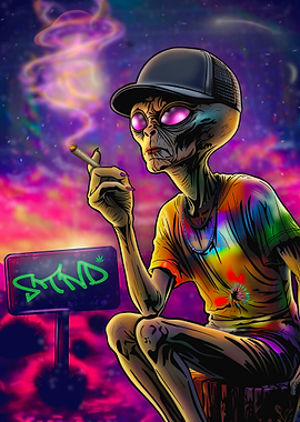 STND Alien New Mexico Desert Psychedelic Art – Trippy Stoner UFO Illustration