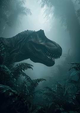 Tyrannosaurus Rex in a Misty Jungle
