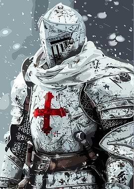 Knight in White Armor with Red Cross
