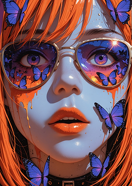 Butterfly Reflections on Futuristic Face