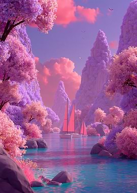 Fantasy Landscape with Sailboats