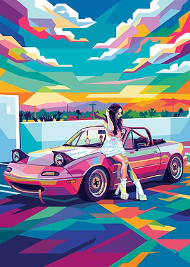 Woman Posing with a Convertible Car