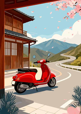 Red Vespa in Sakura Valley