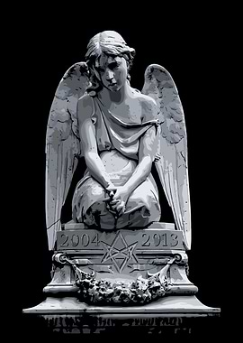 Angel Statue with Dates and Symbol