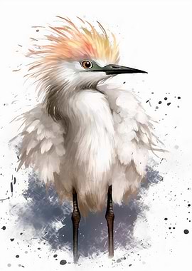 Watercolor Egret with Crest