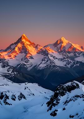 Sunrise over snow-capped mountains