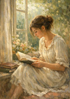 Woman reading by the window