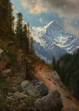 Alpine Mountain Path with Travelers