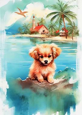 Cute puppy on a tropical island