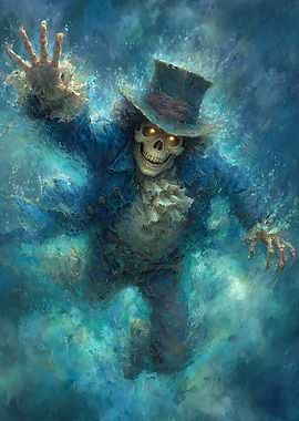 Skeleton Pirate in Blue Coat