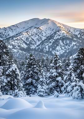 Snowy Mountain Landscape at Sunrise