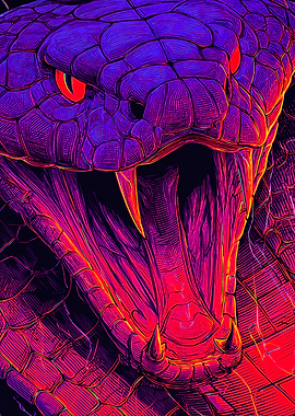 Striking Neon Viper Fangs Graphic Art