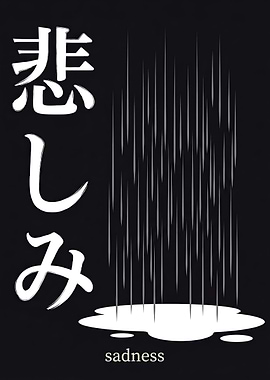 Japanese Sadness Kanji and Rain