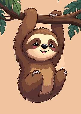 Cute Sloth Hanging on a Branch