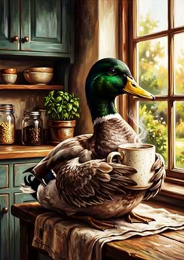 Cute Duck with a Coffee Cup