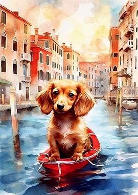 Dachshund in a Gondola in Venice