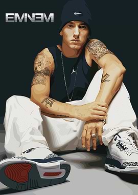 Eminem Sitting with Tattoos and Jordans