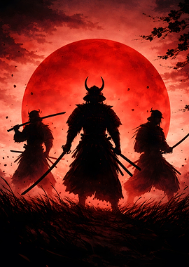 Samurai Warriors Under a Blood Moon
