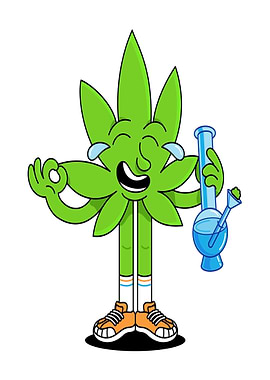 Happy Cartoon Marijuana Leaf with Bong