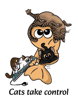 Cats Take Control Funny Illustration