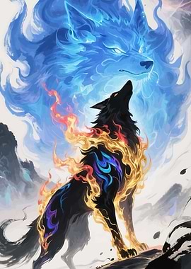 Wolf Spirit with Fire and Ice