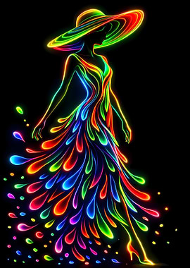 Neon Woman in Flowing Dress