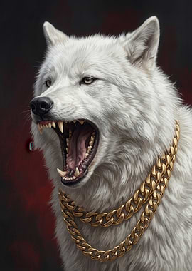 White Wolf with Gold Chain