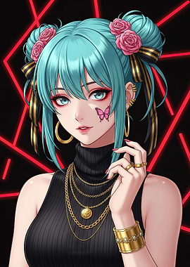 Anime Girl with Butterfly Tattoo