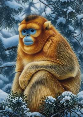 Golden Snub-Nosed Monkey in Snow