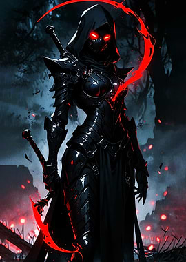 Dark Knight with Red Eyes and Scythe
