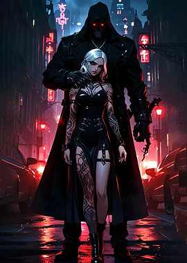 Cyberpunk Couple in Neon City