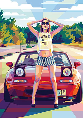 Woman Posing with a Red Car