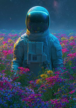 Astronaut in a Field of Flowers