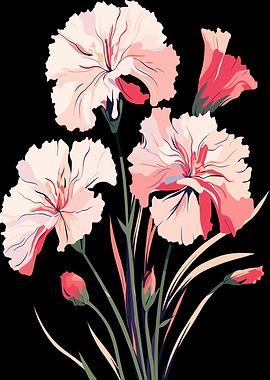 Pink Carnation Flowers with Buds